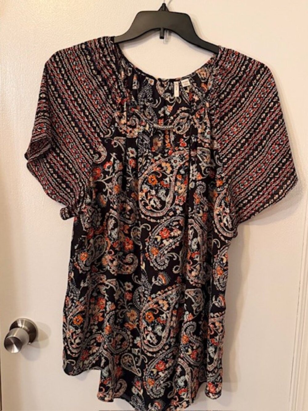 Cato Fashions Est. 1946 Boho Floral Mixed Print Paisley Flutter Sleeve Blouse
